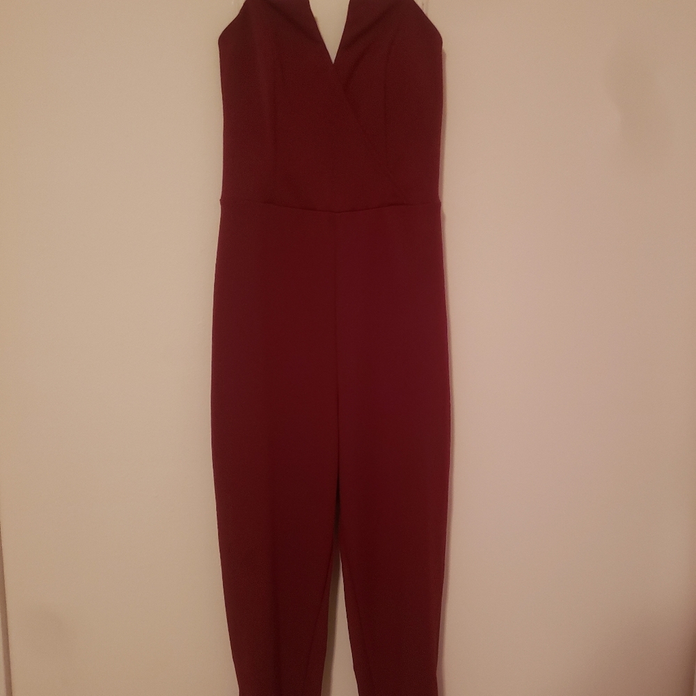 Strapless burgundy jumpsuit